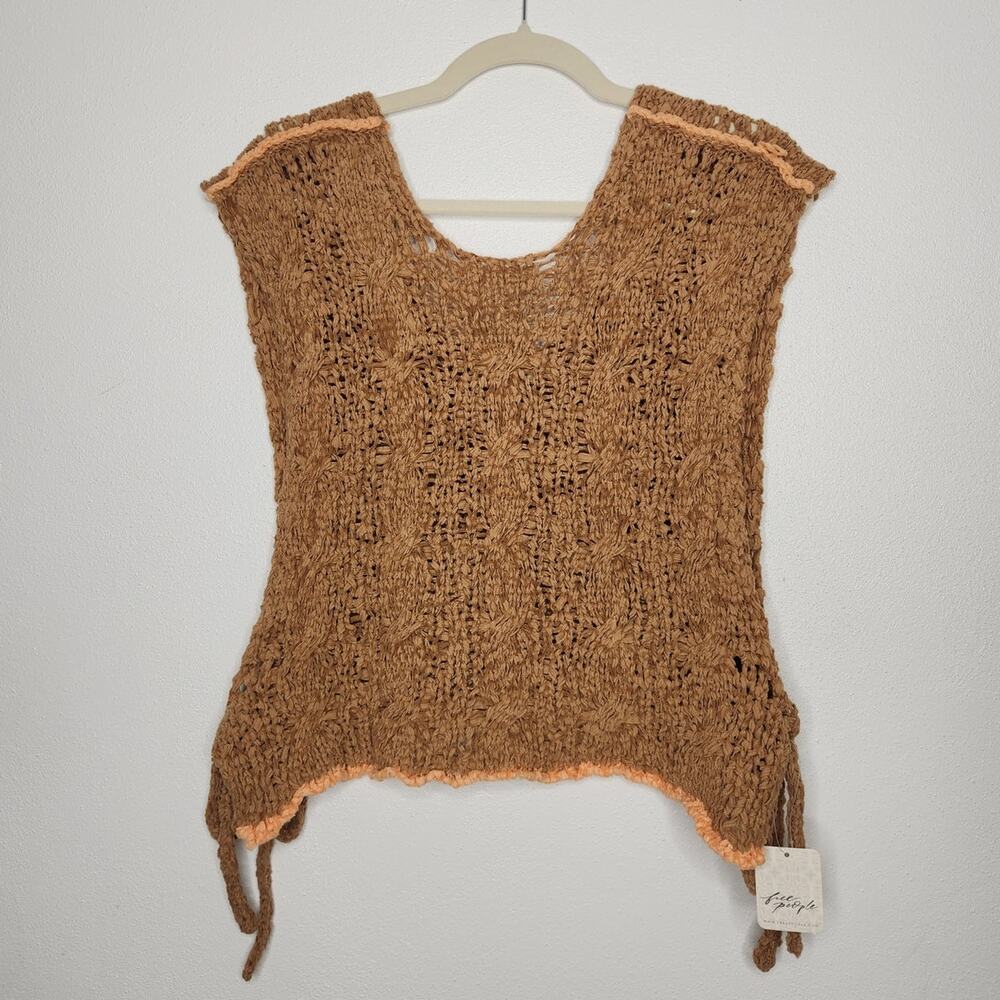 NWT $78 Free People XS Arlo Sweater Tank Vest Tie Sides Brown Boho Cotton